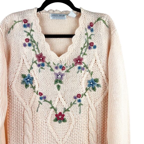 Vintage Carolyn Taylor Peach Pink Knit‎ Raymie Blend Embroidered Sweater (S) - Picture 1 of 11